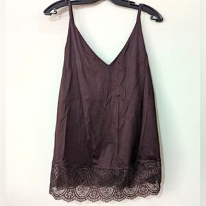 Mey Colette Camisole With Silky Lace-Trim V-Neck Cami in Chocolate Brown New!
